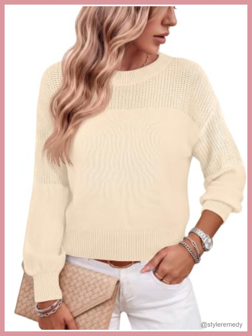 Women's Cropped Chunky Ribbed Long Sleeve Sweater Pullover Crew Neck Cozy